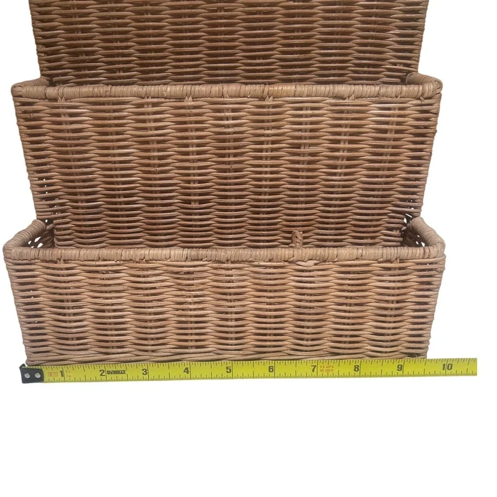 Woven Wicker Wall Hanging Mail Organizer 3 Tier Tiered Desk Sorter Boho Brown
